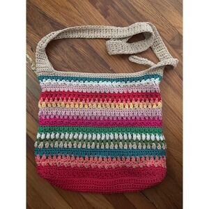 The Sak Crossbody Shoulder Bag Rainbow Multi-Color Striped Crochet Purse‎